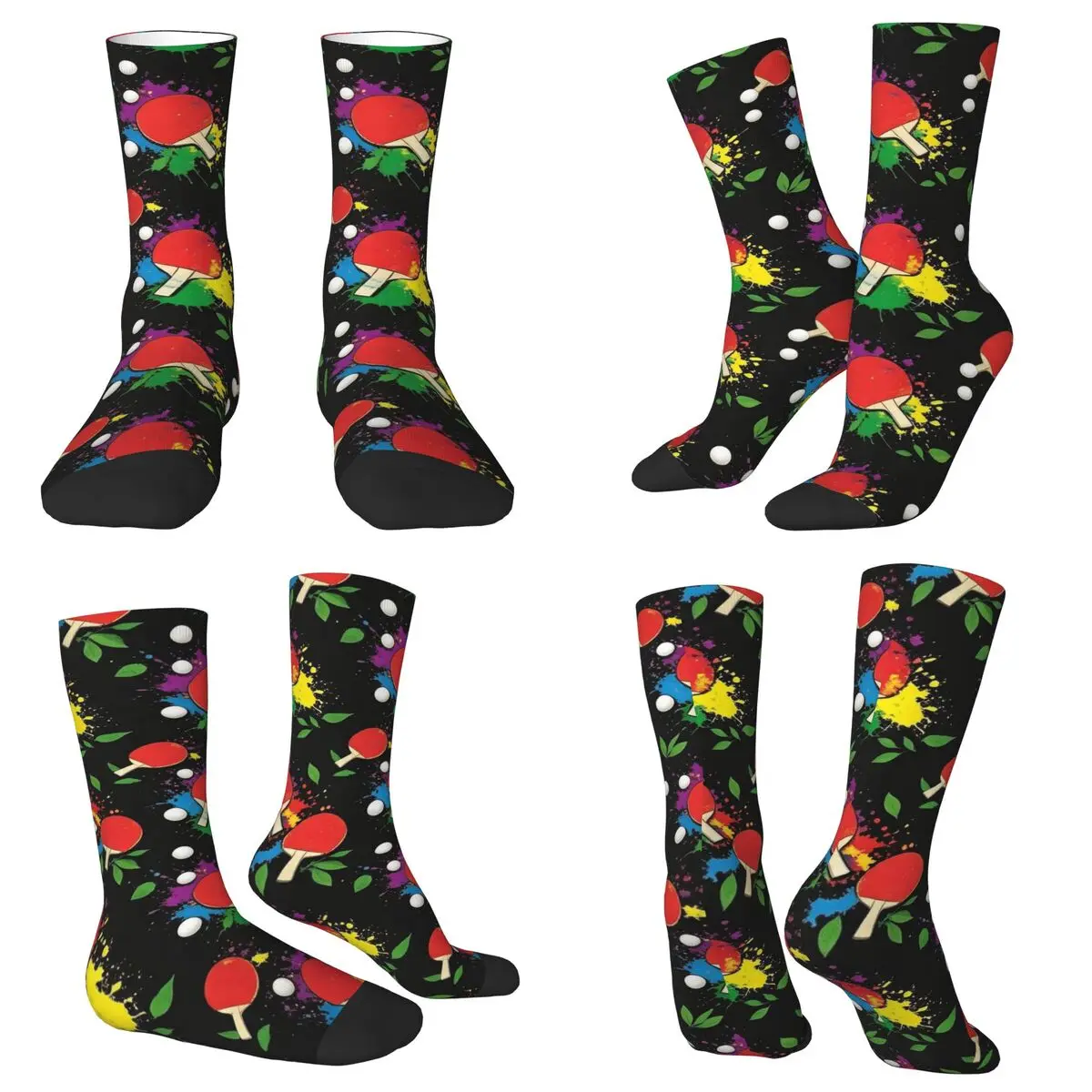 All Seasons Crew Stockings Colorful Table Tennis Player Design Socks Fashion Long Socks for Men Women Valentine's Day Gifts