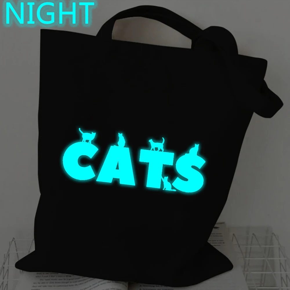 I Like Cats More Than I Like People Print Canvas Bag Women Shopper Handbags Reusable Shoulder Bag Cats Lovers Luminous Hand Bag