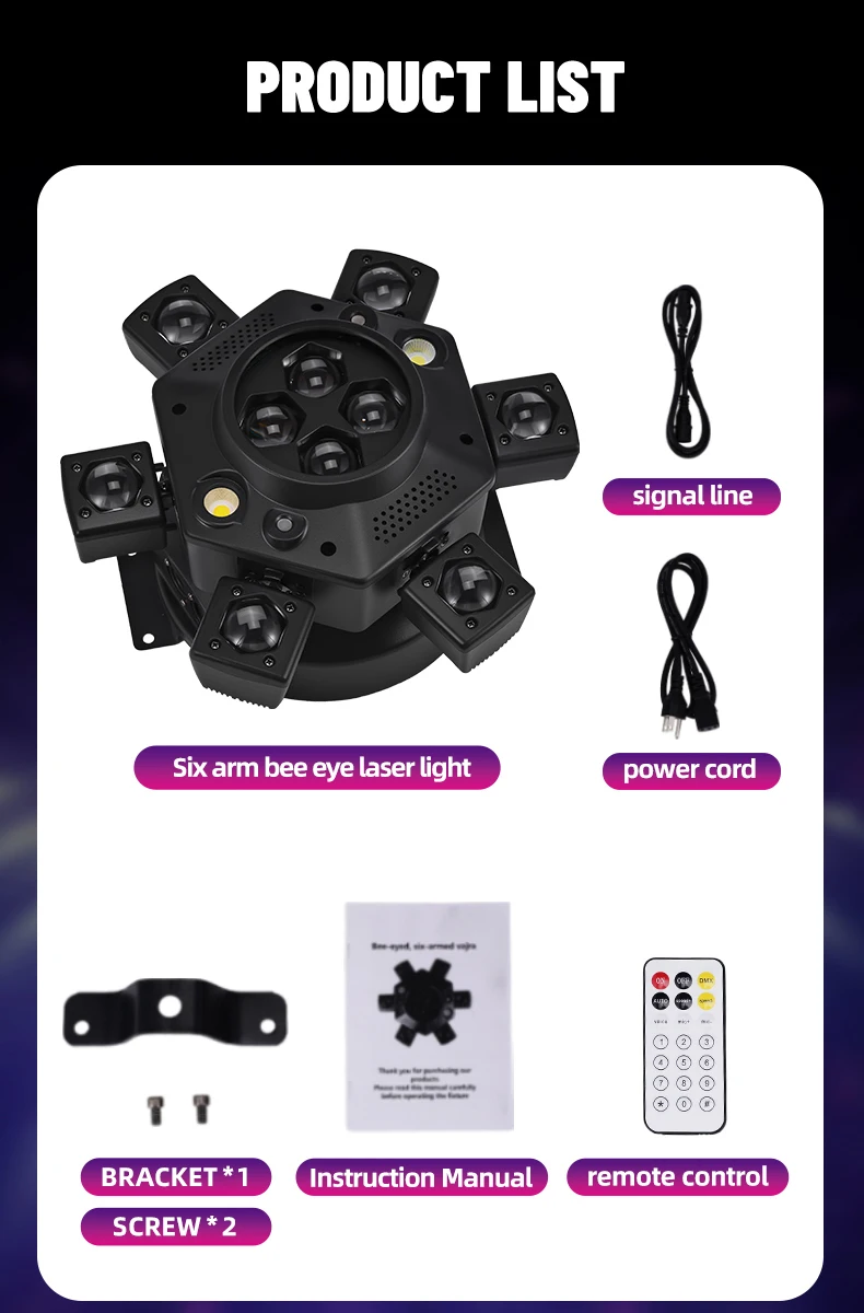 Fernbedienbare Moving-Head-Lichtanlage mit 6 Armen, RGBW-Beam, Strobe, Laser, DMX512-Bühnenbeleuchtung für DJ, Disco, KTV – Detail 12