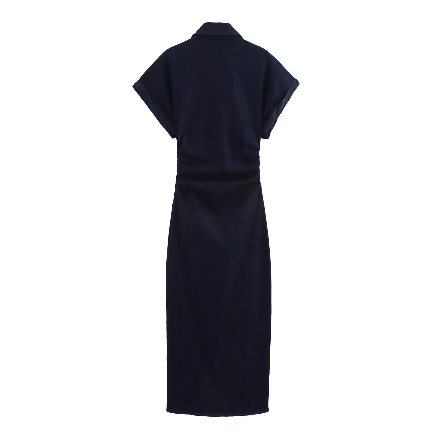 

2023 Traf, новинка весны, джинсовое платье миди серии 1975 года с лацканами и боковой молнией, модное тонкое элегантное платье с морщинистой талией