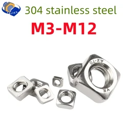 DIN557 304 Stainless Steel 7 Sizes Metric Square Nuts Machine Screw Nuts Metric Coarse Thread - M3 M4 M5 M6 M8 M10 M12