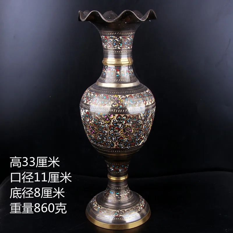 Hand-carved color dot vase, antique copper, Chinese single