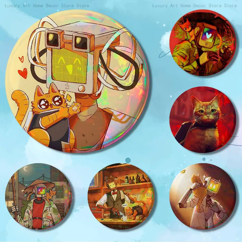 Game Orange S-Stray Cute Cat Enamel Pin Tinplate Round Brooch Cosplay Nijigen Otaku Culture Badges 58mm 44mm 32mm 75mm 25mm