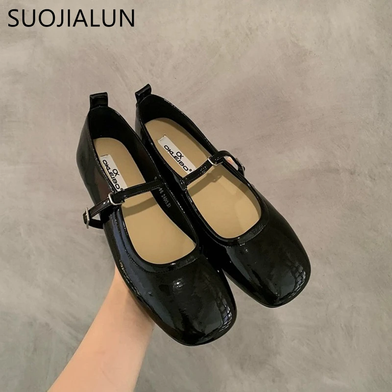 SUOJIALUN 2024 Spring New Women Flat Shoes Fashion Red Ladies Casual Dress Mary Jane Shoes Soft Sole Round Toe Outdoor Ballerina