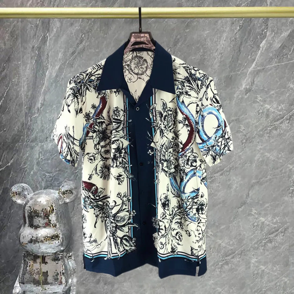 New Casual Harajuku Snake Print Shorts Set Loose Short Sleeve Shirt Set Men Hip Hop Beach Holiday Flower Short Sleeve Track Suit