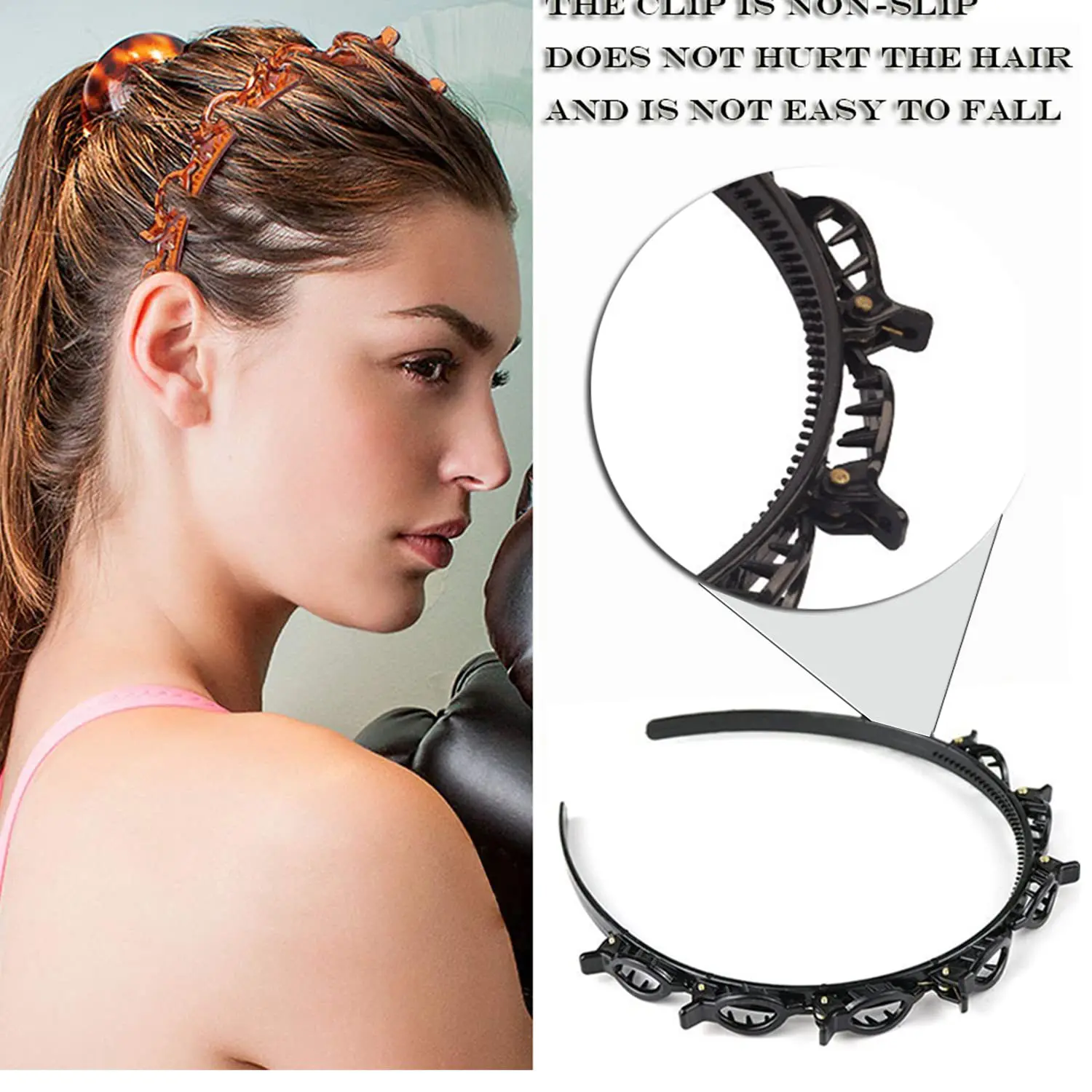 2 Stück Doppellagige Haarclips Modische Plastik Geflochtene Stirnbänder Punk Neue Strick-Damen-Kopfbedeckung Haaraccessoires – Detail 4
