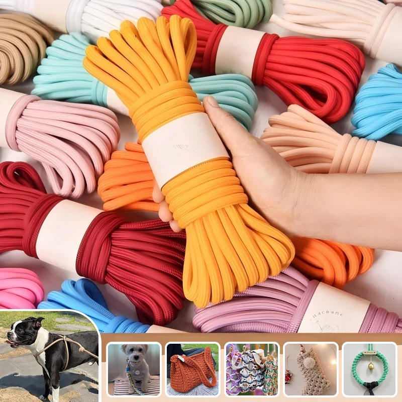 Cordon en polyester tressé coloré de 8 mm, 5 m, pour la fabrication de laisses pour animaux, sangles de sac au crochet, artisanat fait main, accessoires vestimentaires