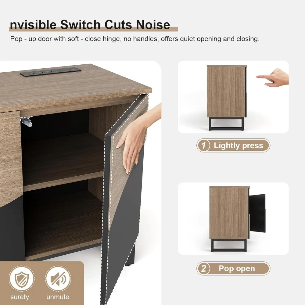 حامل تلفزيون أسود مقاس 70 بوصة مع مخرج طاقة، مركز ترفيه كبير لأجهزة التلفاز مقاس 75 بوصة، خزانة تخزين قابلة للتعديل