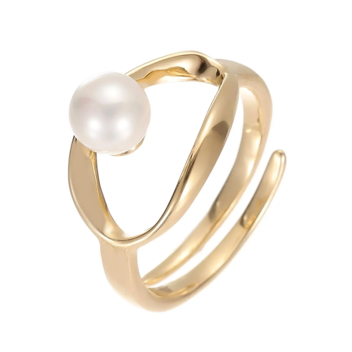 HESHI 925 Sterling Silver Gold-plated One Type Big Pearl Geometric Irregular Open Anniversary Wedding Rings for Women New In