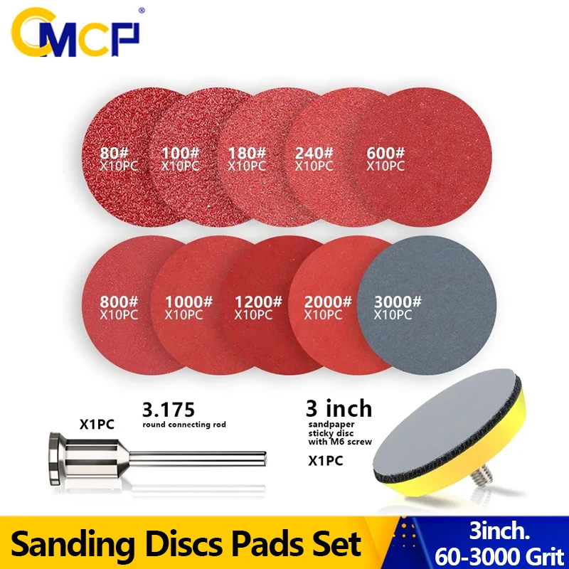 Cmcp 3 Zoll Schleif scheiben Pads Set 60-100 Körnung Schleif polier pad Kit für Dremel Rotations werkzeug Sandpapiere Zubehör