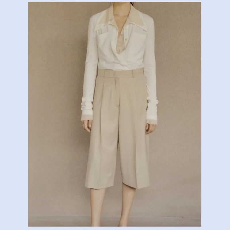 26 year spring/summer new Korean style simple hanging casual high waisted mid leg pants