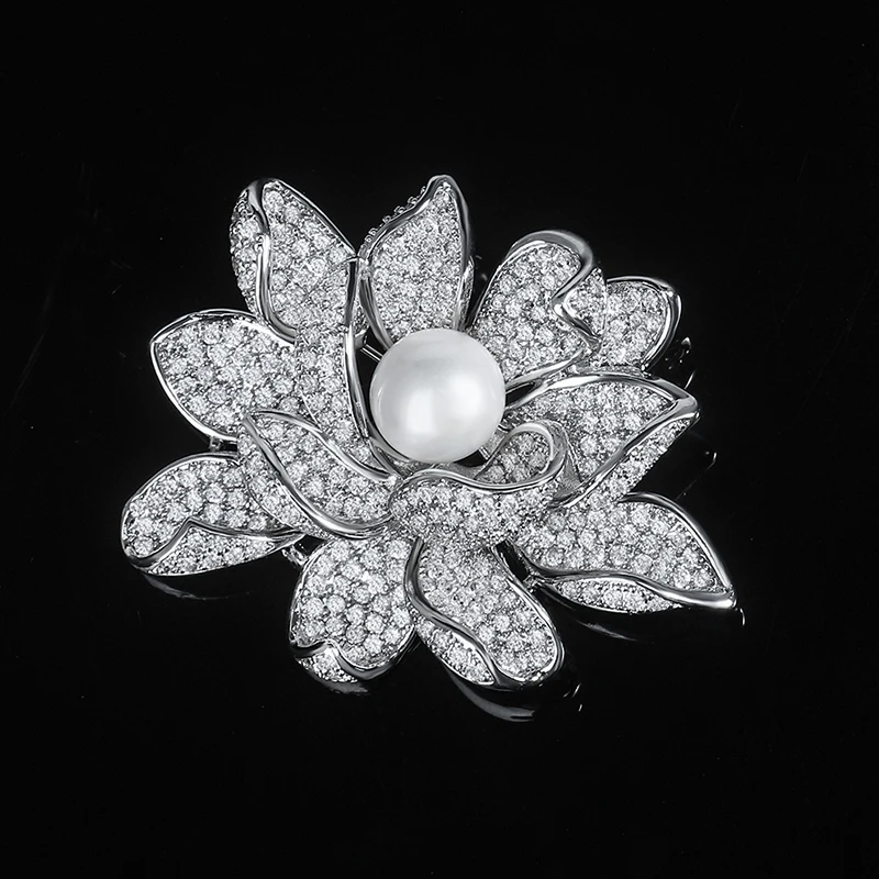 

Jade Angel Round Imitation Pearl Flower Brooch Pin for Women Vintage White Gold Plated Brass CZ Brooches & Pins for Clothing