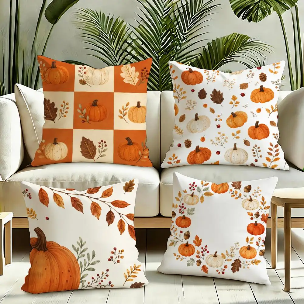 Autumn Pumpkin Scatter Cushion Cover Silky Short Plush Invisible Zipper Dustproof Sofa Pillow Case for Home Decor