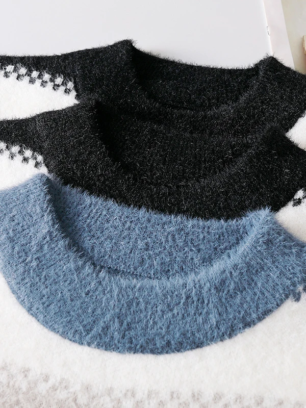 Suéter Masculino de Tricô com Pelo de Coelho Aquático, Estilo Casual de Outono/Inverno, Top Quente de Manga Longa com Gola Re...