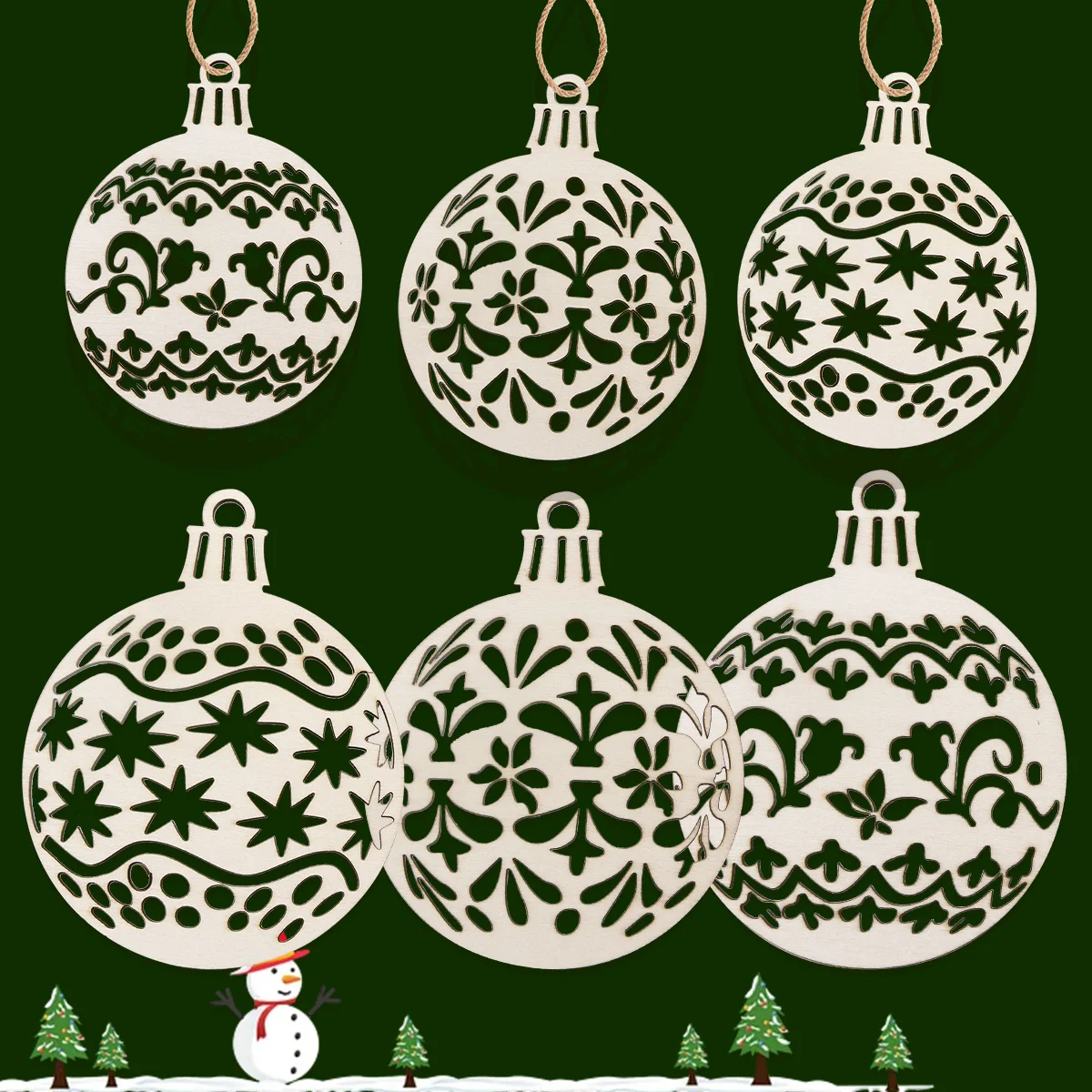 9PCS Wooden Ball Pendant Hollowed Ball Shape Hanging Ornaments for Merry Christmas Tree Decorations Kids DIY Painting Gifts