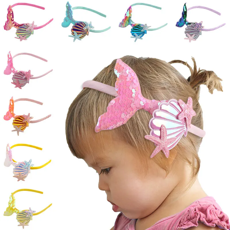 1pc Sequins Mermaid Headband Girls Birthday Party Gifts Shiny Shell Hair Hoop Cute Little Mermaid Headwear Hair Accessories