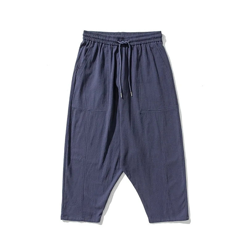 

Autumn Large Size Chinese Style Men's Casual Pants Retro Cotton and Linen Low Crotch Harlan Wide Leg Pants