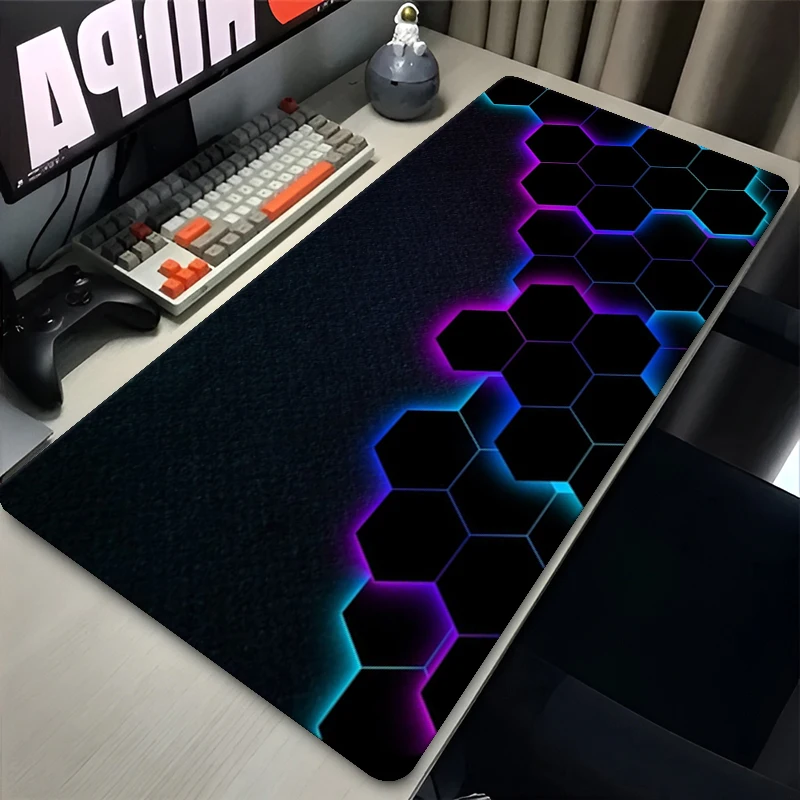 Large Gaming Mouse Pad 90x40 3D Honeycomb Gradient Non-Slip Rubber Sewn Edge Gaming Desk Mat Keyboard Gamers and Office Work
