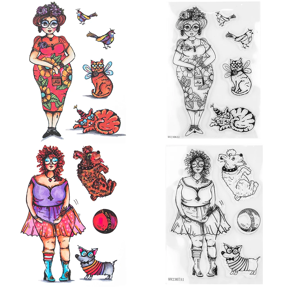 2024 NEW Clear Silicone Stamps Fatty Lady Dog Cat Critter Pattern Seal for Diy Scrapbooking Paper Card Decoration Craft Making