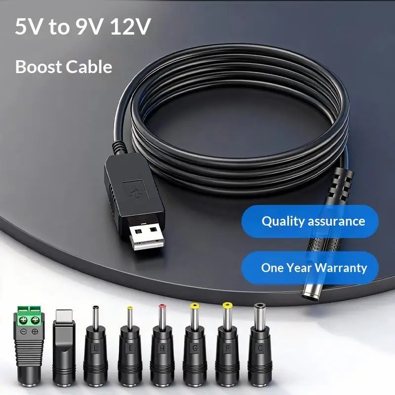 USB to DC Power Boost Cable 9Pcs Kit 5V 9V 12V Adjustable Output with Adapters for Home Household Small Device Charging