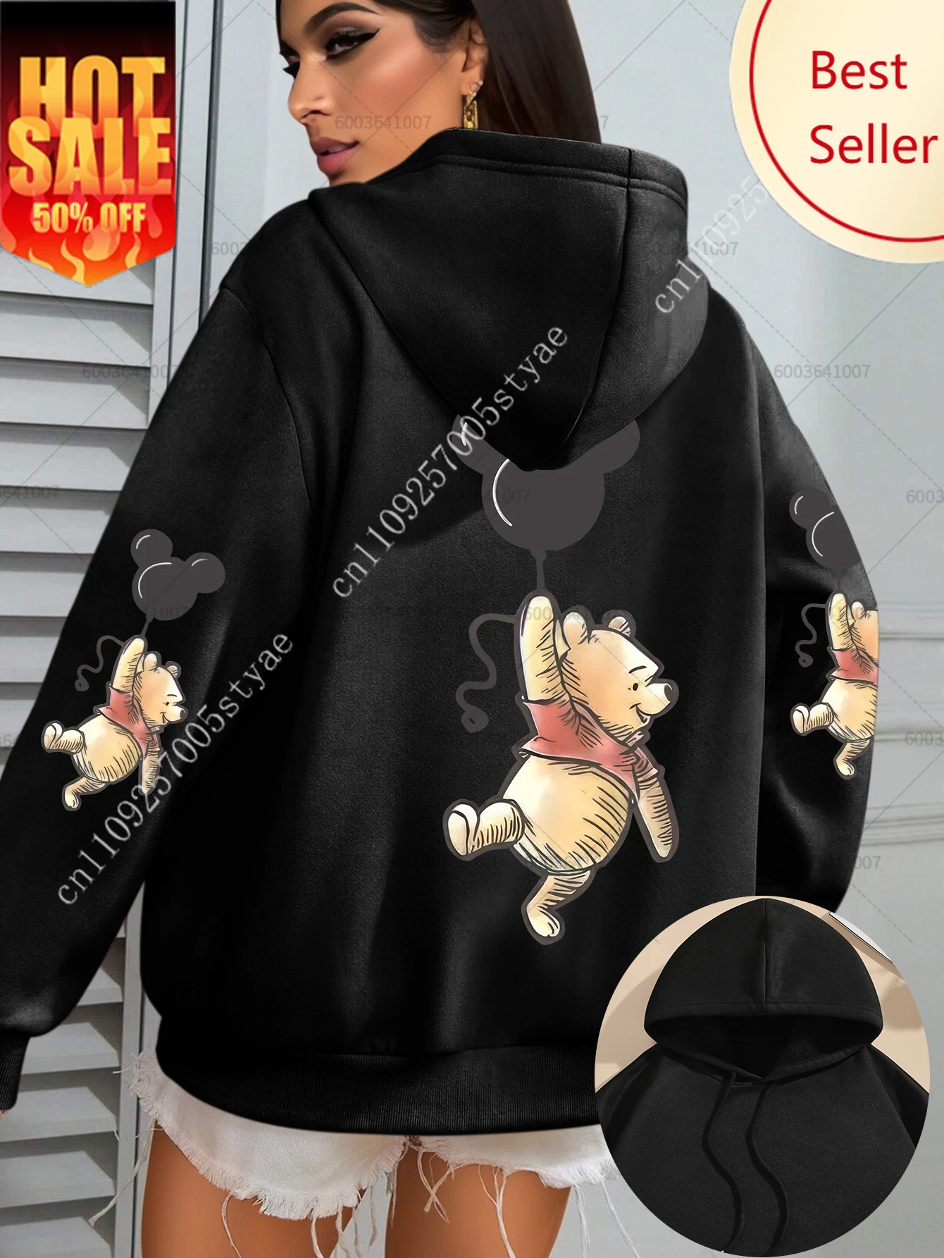 

Disney Women's Winnie The Pooh Bear with Balloons Fleece Hoodies Men Cotton Hoody Sweatshirt Pullover Autumn Winter Oversized