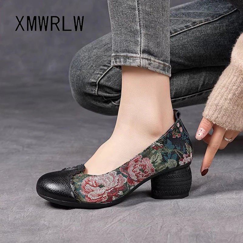 

XMWRLW 2026 сандалии из натуральной кожи для женщин, летняя обувь, женские летние сандалии на высоком каблуке, женские нескользящие сандалии в стиле ретро