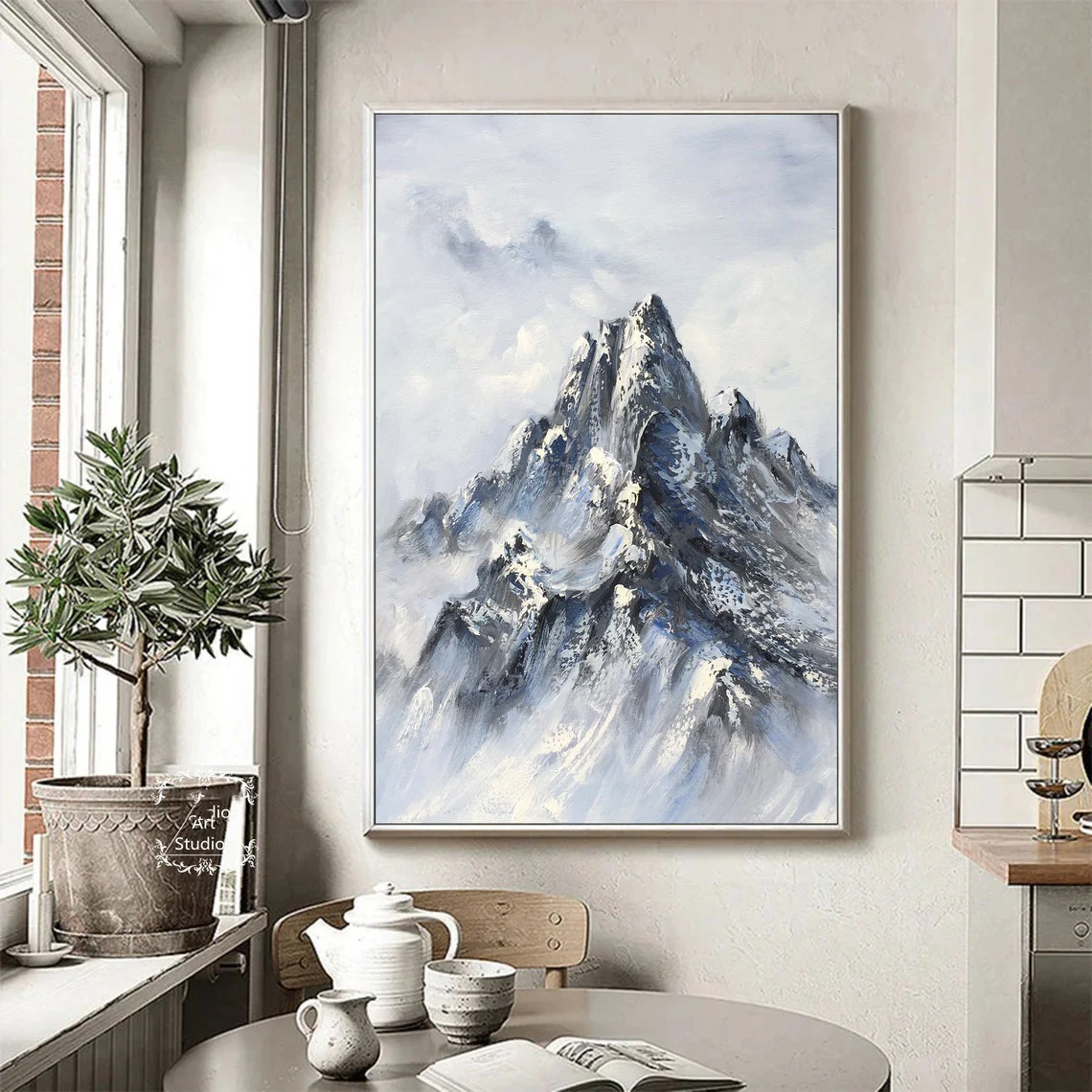 

Winter Snow Mountain Handmade Painting Large Landscape Painting Winter Snow Landscape Paintings Gray and White Abstract Wall Art