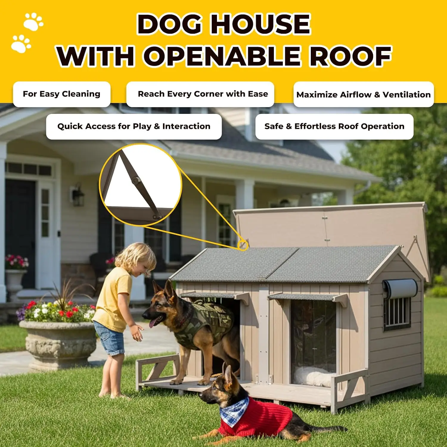Extra Large Outdoor Dog House With Balcony Weatherproof For 2 Dogs, Customized