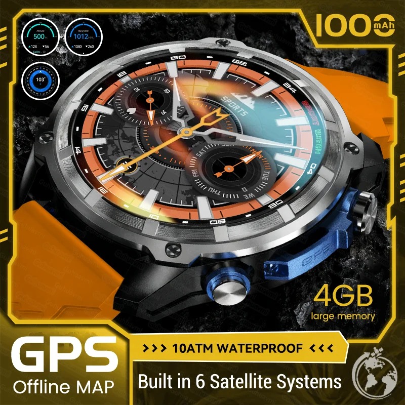 

New Military Men Offline GPS Map Smart Watch 4GB Memory 1000mAh Battery 10ATM Waterproof BT Call Man Outdoor Sports Smartwatch