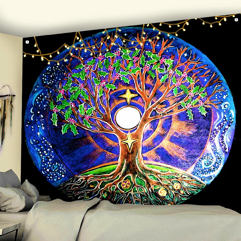 Psychedelic Bizarre Tree Tapestry Mandala Wall Hanging Lace Hippie Witchcraft Background Cloth Dorm Bedspread Rug Table Mat