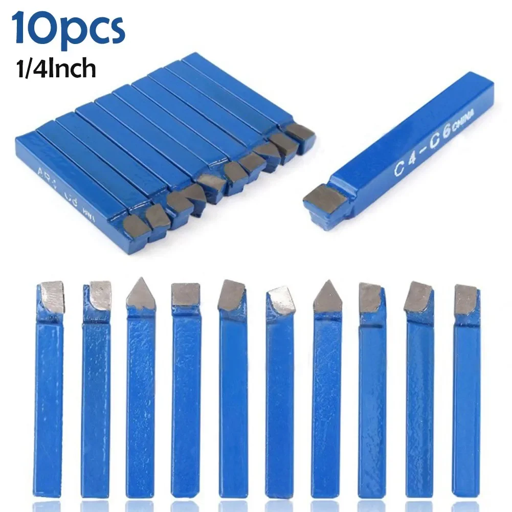 10 stks 1/4 Inch Carbide Tip Gereedschap C6 Boor Snijden Set Metalen Draaibank Gereedschap Blauw Voor CNC Draaibank Draaigereedschappen Saai Boren