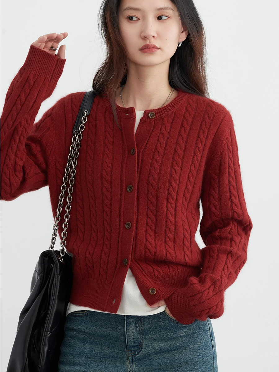 

CHICVEN новогодний ретро круглый вязаный кардиган из меха медведя женский осенне-зимний ленивый красный открытый кардиган