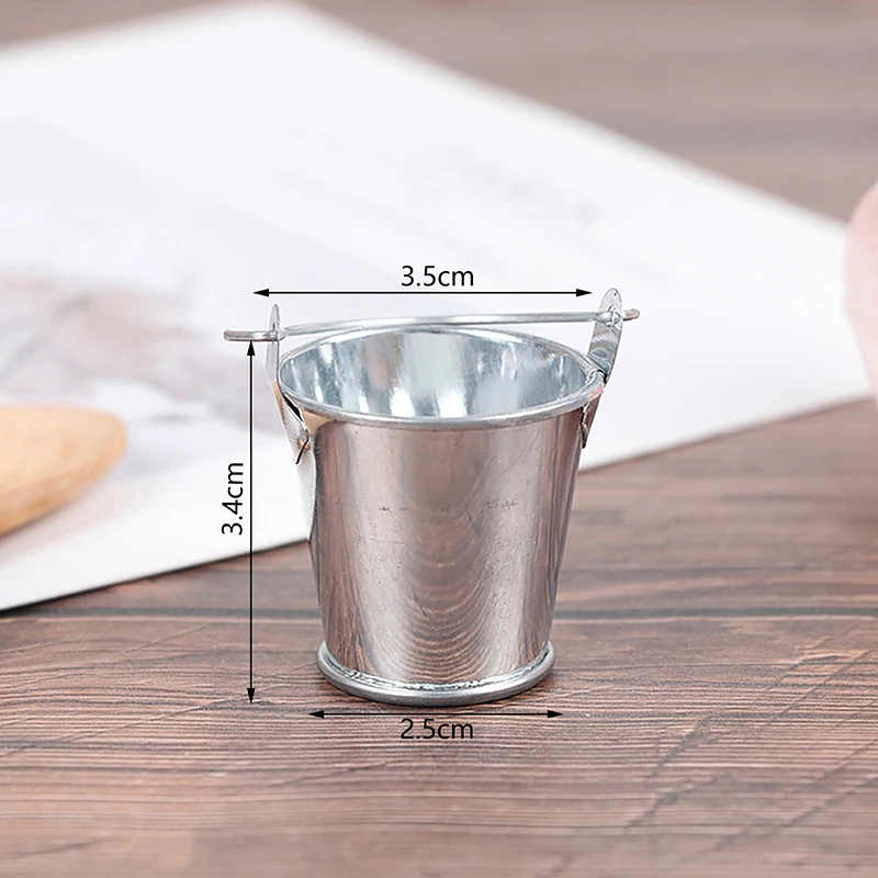 C Children Beach Small Bucket Toy 1Pcs Metal Dollhouse Mini Iron Bucket Miniature Model Mini Dollhouse Decorations Ornaments