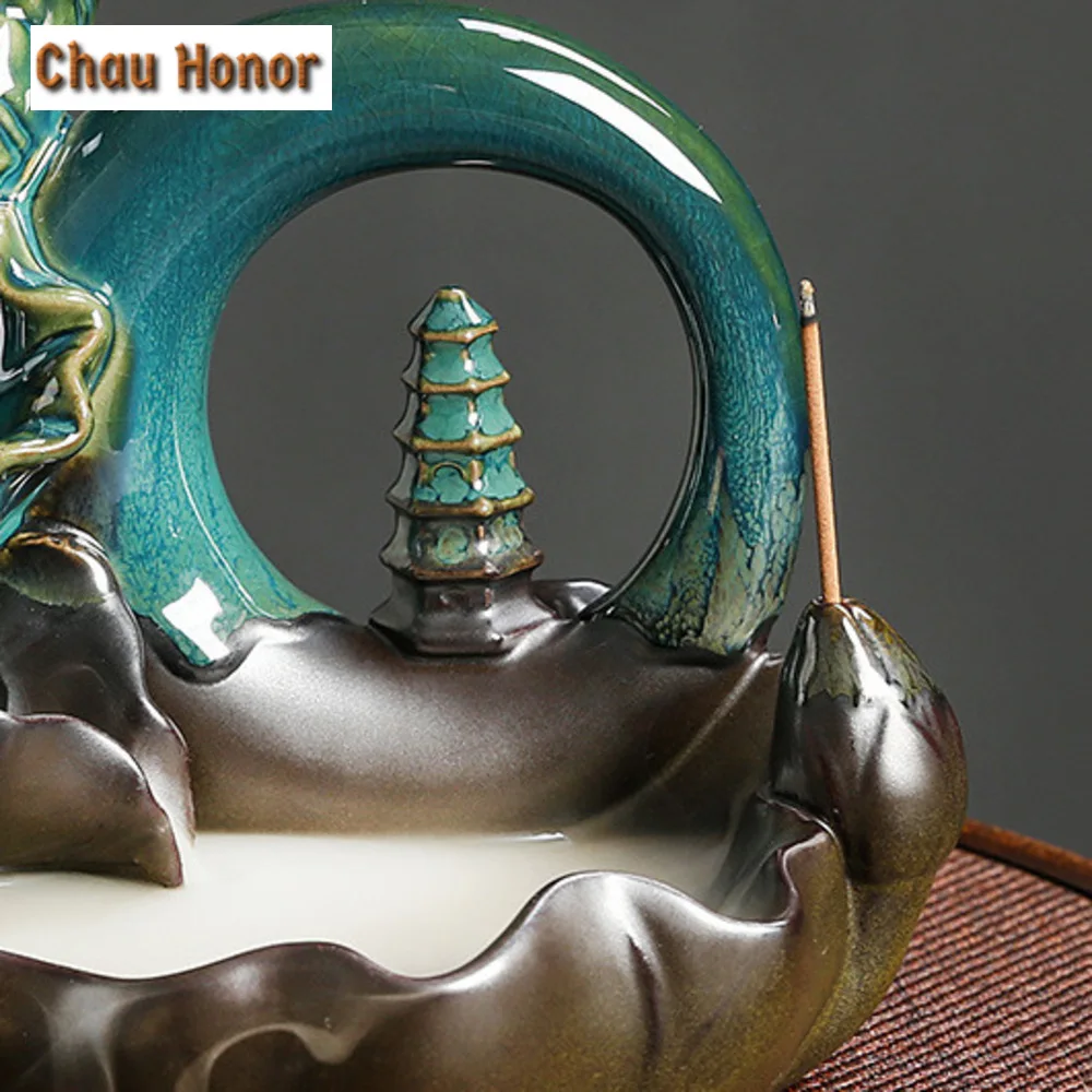 Creative Decorations Zen Lotus Leaf Meditation Buddha Hand Lotus Moon Pagoda Backflow Incense Burner Candle Holders Home Decor