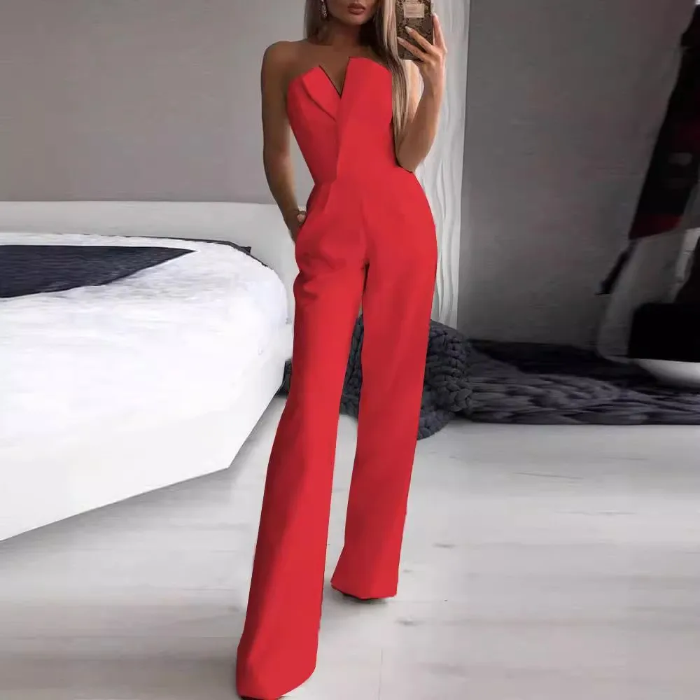 Mid Waist Patchwork Dress with Straight Leg Full Length Sleeveless Ethnic Style Literary Retro Women Jumpsuit Spring Long Pants