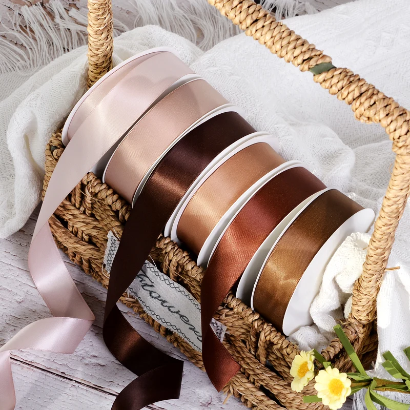 YAMA 25 28 32 38 mm 100yards/lot Double Face Satin Ribbon Dark Brown for Party Wedding Decoration Handmade Rose Flowers Gifts