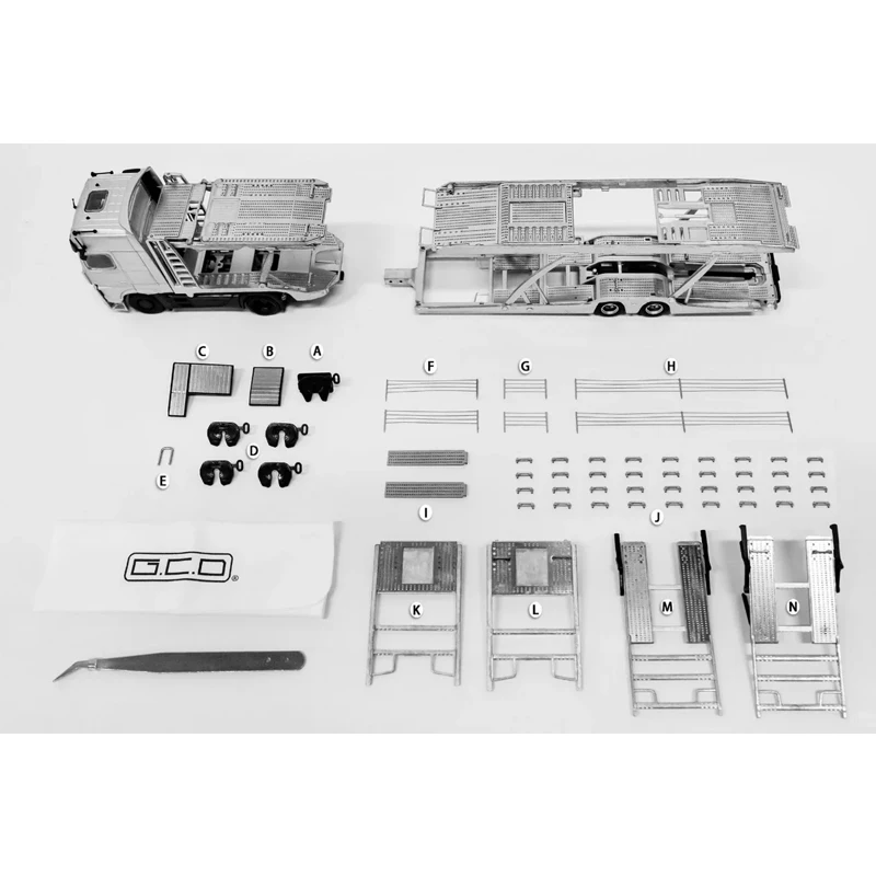 GCD 1:64 Silver Actros transport Double Decker Car Trailer Diecast Model Car