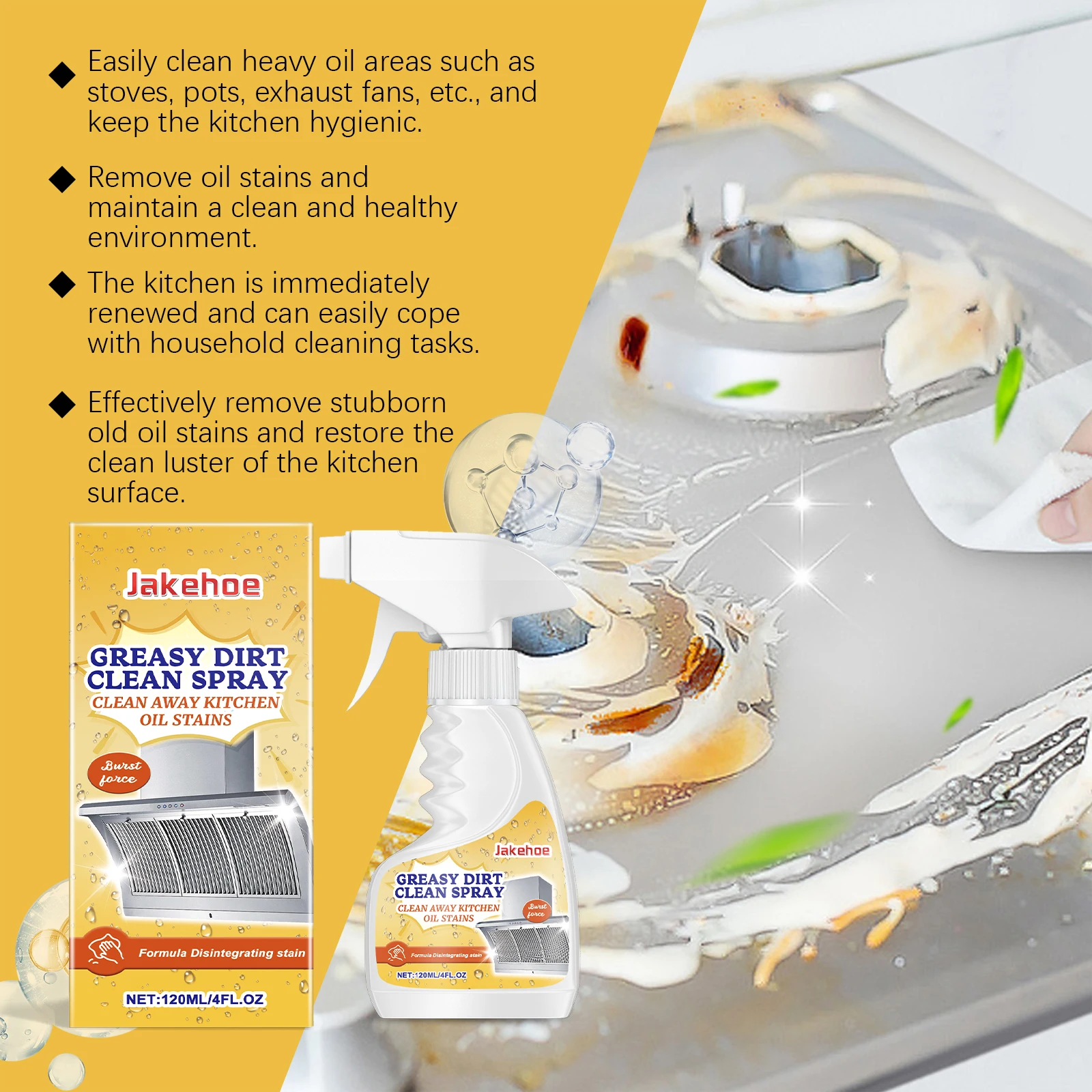 Greasy Dirt Clean Spray Fast Acting Greasy Dirt Remover Non Toxic All-Purpose For Stove Oven Grill Range Hood Home Cleaner 120ml