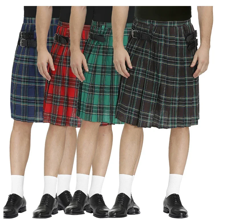 

Halloween Men's Plaid Pleated Skirt Scottish Holiday Kilt Costume Traditional Costume Stage Performance Skirt