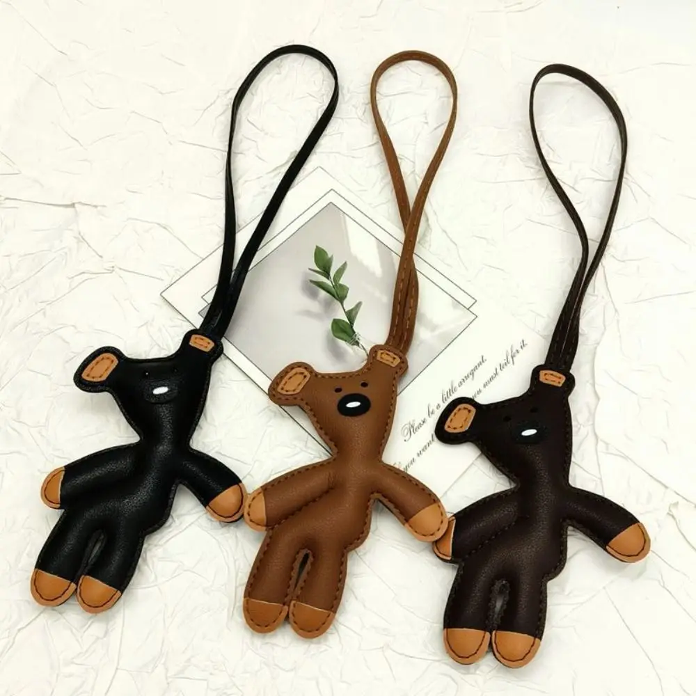 Cute PU Leather Bear Bag Pendant Cartoon Bear Shape Bag Charm Soft Stuffed Kawaii Keychain Bag Charms Decorations