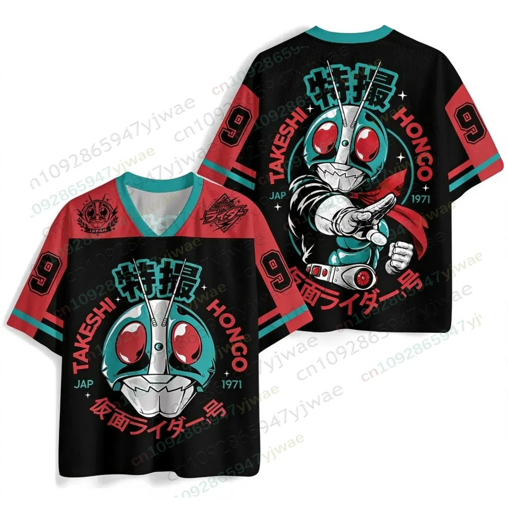 New 2026 Anime Summer Men's Women's Kamen Rider Jersey Casual Sports Short Sleeve V-neck T-Shirt Tops