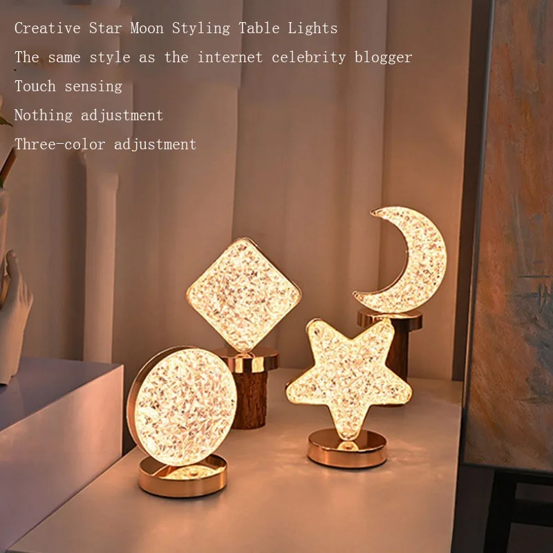 

Креативная настольная лампа со звездой и луной, ночник, прикроватный светильник, окружающий свет, светильник для похлопывания, ночник, интернет-стиль знаменитостей