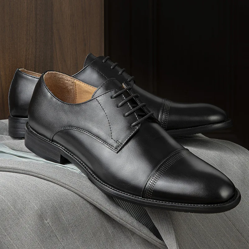 

Men Derby Shoes Solid Leather Low Heel Business Formal Banquet Men Shoes