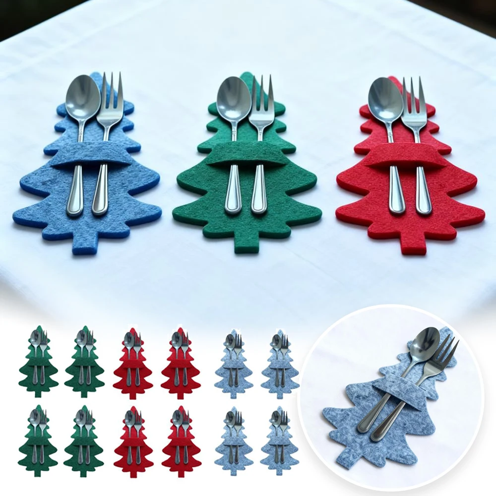 

Christmas Tree Felt Utensil Holder Silverware Bag Cutlery Storage Dining Table Decor Holiday Tableware Organizer
