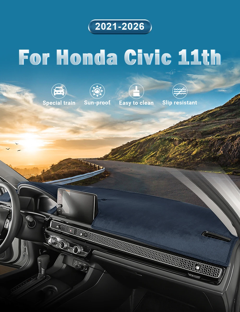Für Honda Civic 11. Generation 2021 2022 2023 2024 2025 2026 Auto Armaturenbrettmatte Sonnenschutz Rutschfeste Abdeckung Zubehör – Detail 1