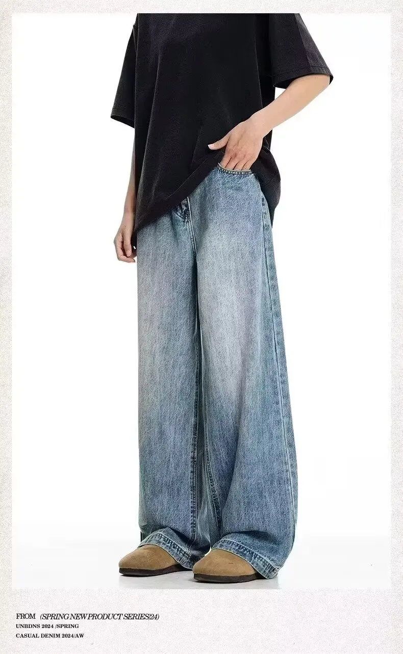 Baggy Vintage Man Women Blue Jeans Korean Fashion Wide Leg Denim Pants Casual Harajuku America Style Classical Trousers