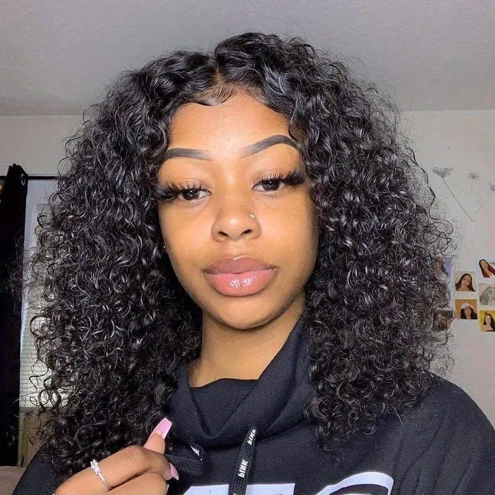 

Deep Curly Human Hair Bob Wig Curly Water 4x4 Lace Closure Human Hair Wigs For Women Pre Plucked Peruvian Lace Front Wig 180%