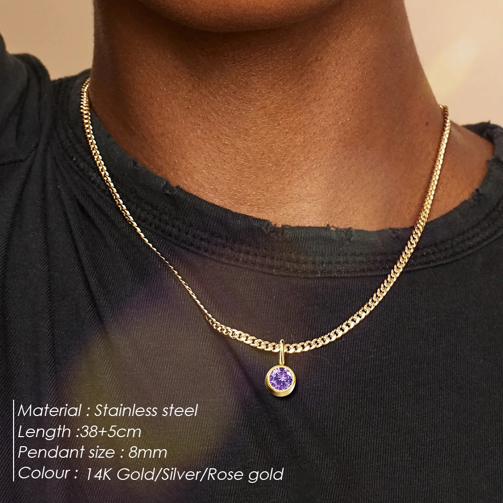 EMANCO Minimalist Style Stainless Steel Box Chain Necklace Round Birthstone Pendant Daily Commute Dating Party Jewelry Wholesale