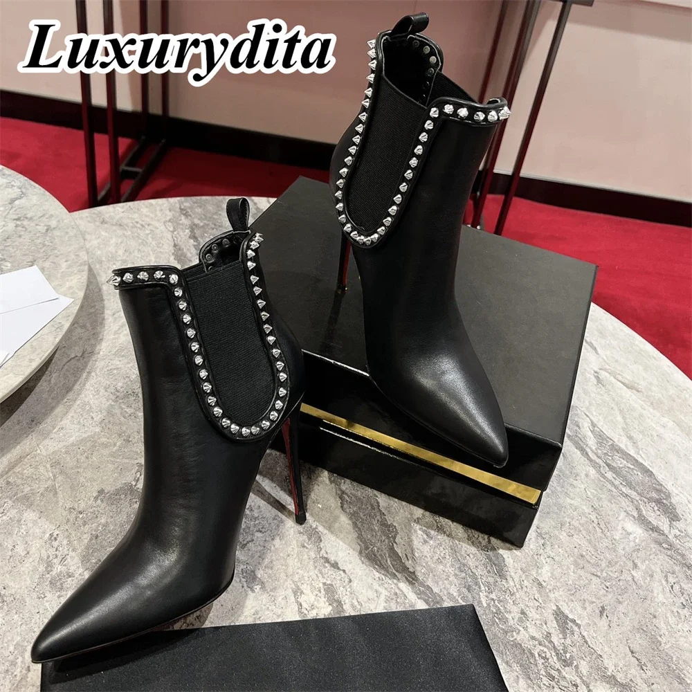 

Top Quality Womens High Heel Boots Luxury Fashion Women Ankle Boots Designer Red heel leather sole over the knee boots 0739