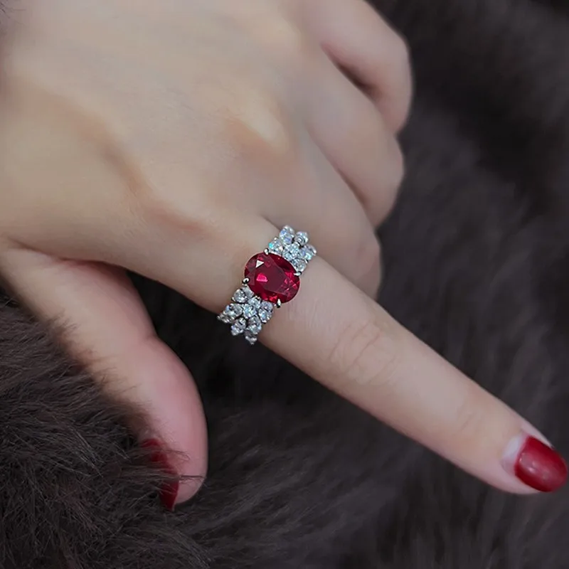 عالية الجودة 3 قيراط الأحمر روبي الأحجار الكريمة الماس خواتم امرأة شيك الفاخرة العلامة التجارية العصابات الذهب الأبيض الفضة غرامة مجوهرات بيجو جديد #6